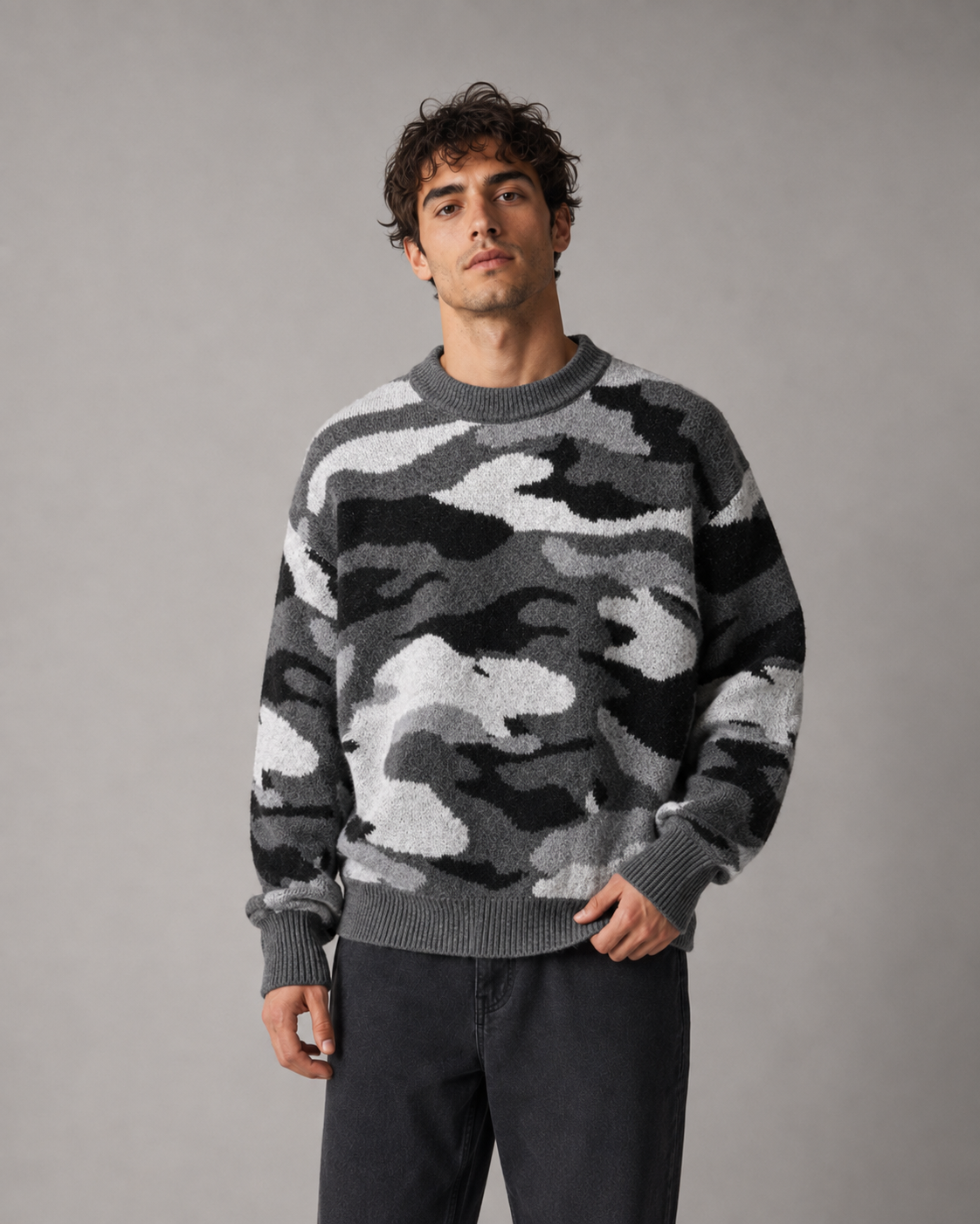 Men's Camo Knit Crew Neck Sweater