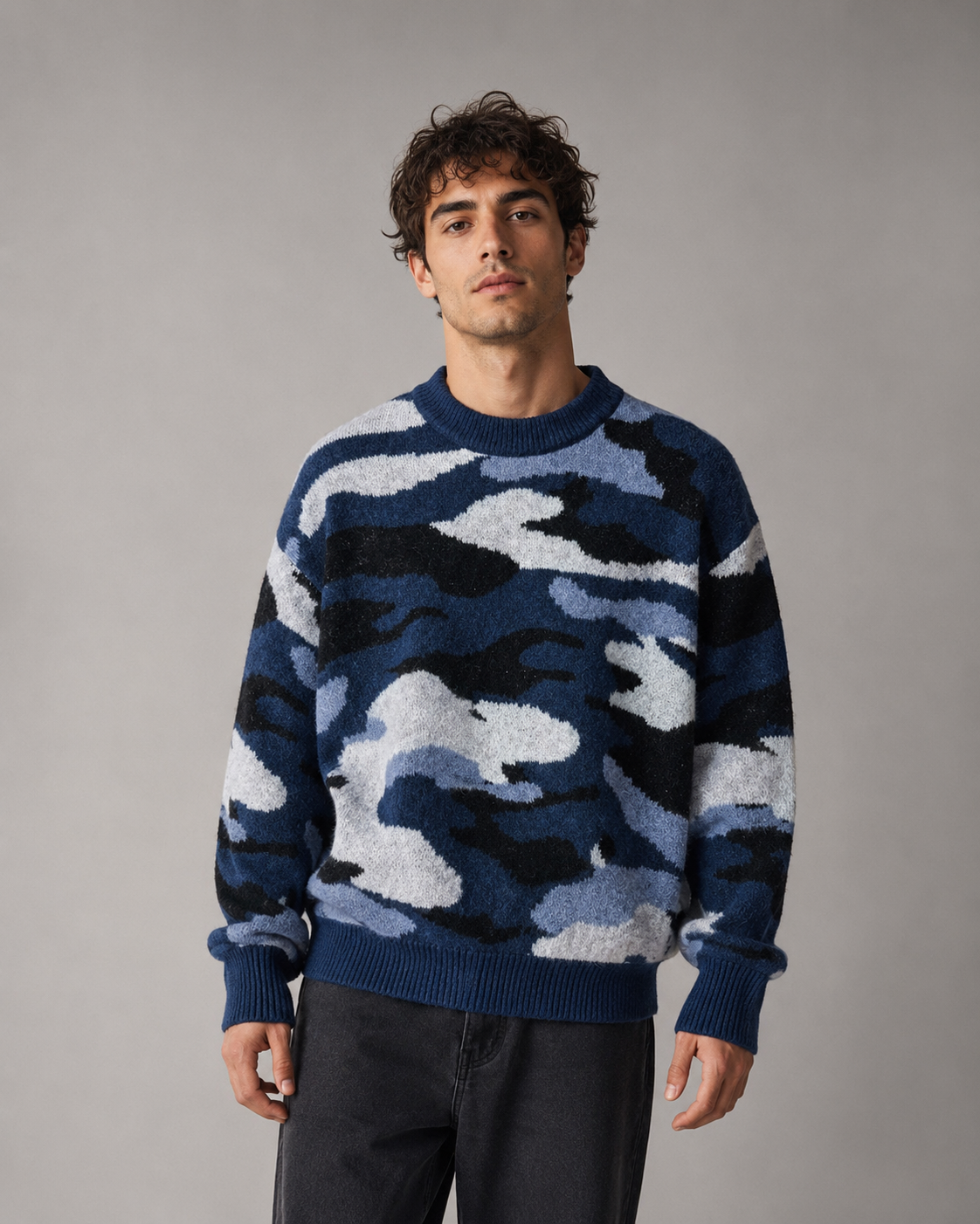 Men's Camo Knit Crew Neck Sweater