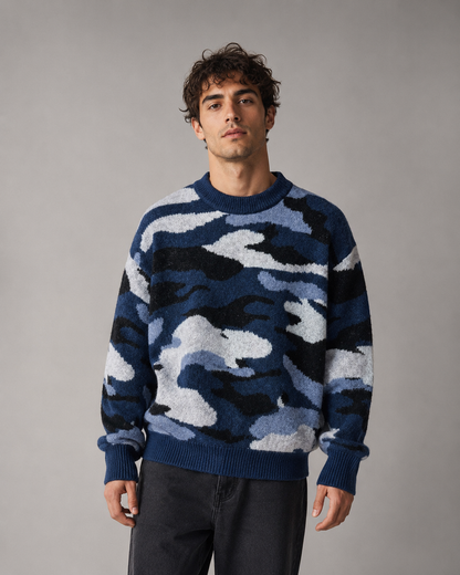 Men's Camo Knit Crew Neck Sweater