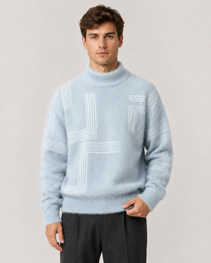 Men's Geometric Fluffy Knit Funnel Neck Sweater