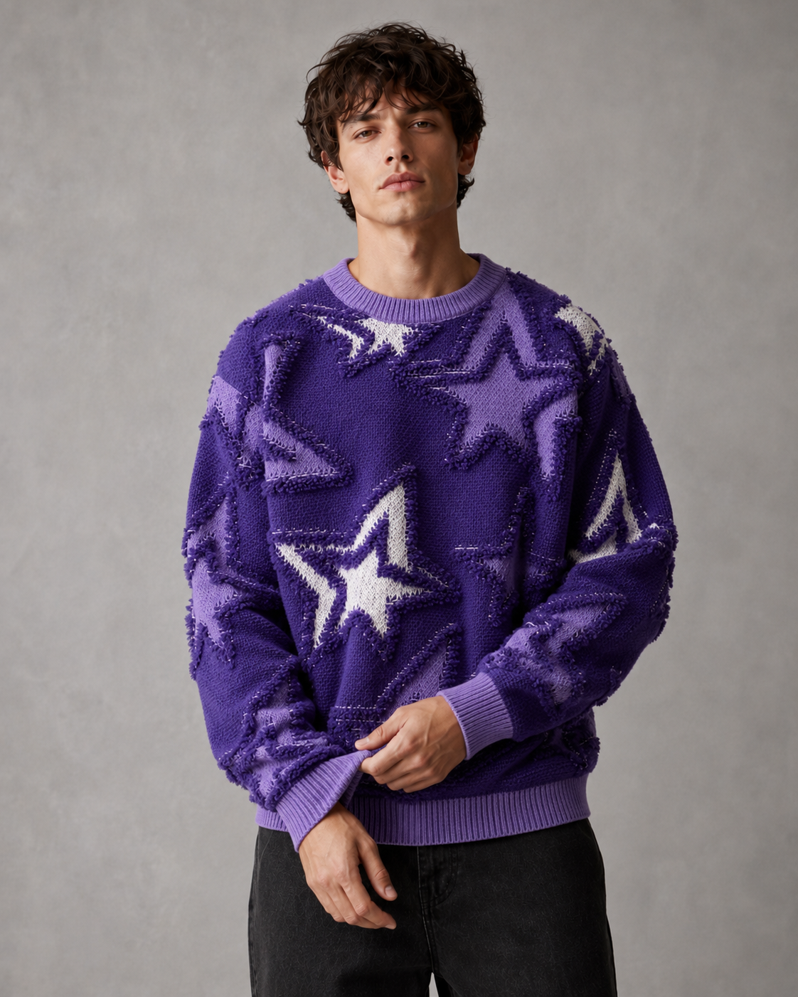 Men's Textured Star Knit Sweater Relaxed Fit