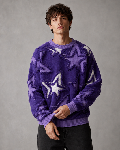Men's Textured Star Knit Sweater Relaxed Fit