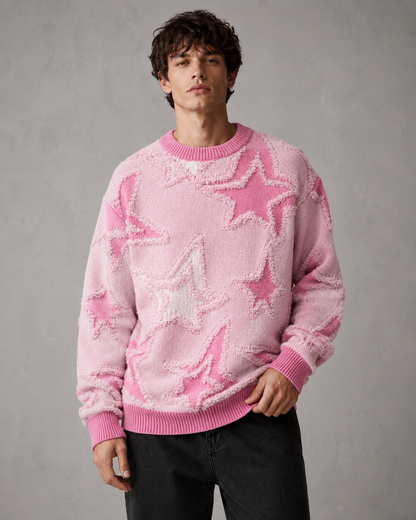 Men's Textured Star Knit Sweater Relaxed Fit
